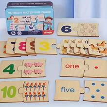 1set Early Educational Wooden Number Matching And Counting Puzzle Game For Kids,Bilingual English Numerals & Animal Figures Learning Board - Multicolor - View 10