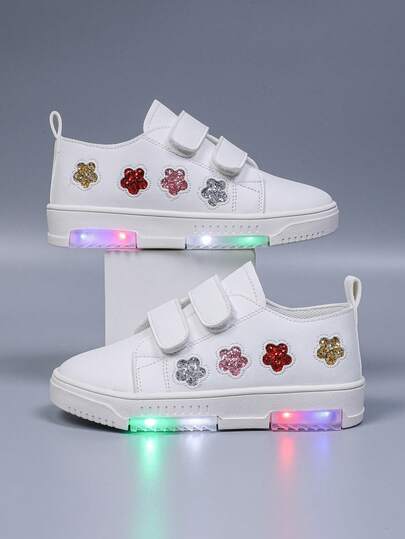 1 双可爱卡通 LED 发光透气运动鞋，适合男孩和女孩 - 休闲、减震、四季防滑户外跑步和步行鞋