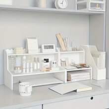 1pc Wooden Desktop Storage Rack,Room Decorations Desk Storage Rack, Study Desk Storage Rack, Beauty Storage Rack White Color, Cosmetic Organizer, Student Desk Storage Shelf - 白色 - 查看 10