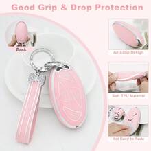 Key Fob Cover Fit  Yundai 2025 2024 Elantra Ton Kona Santa Fe Sonata Ioniq 6 Pink 5 Button Car Keys Case S Accessories Bling Keycain Full Covers Protec Girly Women TPU - 粉色 - 查看 6