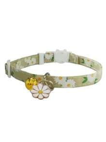 1 件小雏菊印花猫项圈带铃铛和扣子，小猫项链宠物配件