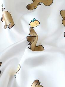 2pcs Satin Pajama Set, Cute Capybara Animal Print Short Sleeve Collared Top And Bow Shorts Women Sleepwear Loungewear