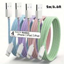1pc/4pcs, 2m/6.6ft/78.74in [MFi Certified] Extra Long Charging Cable, Multi-Color USB Fast Charging Data Transfer Nylon Braided Cable, Compatible With IPhone 14/13/12/11 Pro Max/XS Max/XR/XS/X/8/7 Plus - Macaron Colors, Compatible With 14 Pro Max, 14 Pro, 14 Plus, 13 Pro Max, 13 Pro, 13, 12 Pro, 12, 11, XS, XR, 8 Plus, 8, 7, 6, 5, SE, Compatible With IPad Lightning Port - Multicolor - View 2