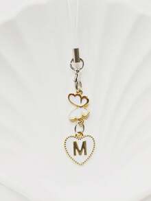 1pc Metallic Heart & Alphabet Letter A-Z Charm Phone Pendant - Black - View 38