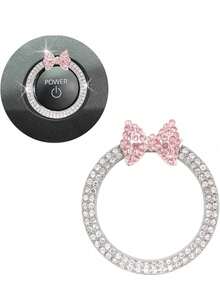 1pc Car One Click Start Decoration Circle Double Row Crystal Bowknot Fire Ring Ignition Switch Button Decoration - one-size - View 14