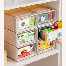 1pc透明医药盒药品收纳盒抽屉式家用药箱大容量储物柜多层家用包装 - 彩色 - 查看 6