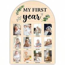 1 Khung gỗ kỷ niệm em bé, Bảng trưng bày ảnh lịch trẻ sơ sinh, Khung ảnh cột mốc cho năm đầu tiên của trẻ sơ sinh, Quà tặng trang trí gia đình cho tiệc mừng em bé, Quà tặng lễ Phục sinh cho bé gái/bé trai - Màu gỗ - Xem 7