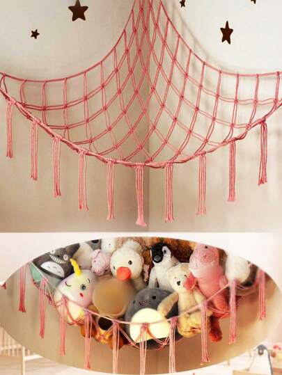 1 pièce - Filet de rangement en macramé pour animaux en peluche, support de coin suspendu. Hamac en maille, organisateur de décorations avec crochets pour la chambre. Filet de hamac de rangement pour animaux en peluche - Filet de hamac de décoration pour animaux en peluche de coin