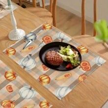 1 pieza/4 piezas/6 piezas Manteles individuales de lino con estampado de calabaza, decoración del hogar, decoración de Acción de Gracias, regalo de Acción de Gracias, adecuado para mesa de comedor, todo el año, manteles de mesa modernos lavables, decoración de habitación, manteles individuales, posavasos, manteles de cocina y comedor, decoración de fiesta interior y exterior, decoración del hogar, regalo ideal