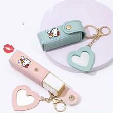 Sanrio 1pc Hello Kitty Portable Lipstick Storage Bag, Lovely Mirror Lipstick Protective Leather Case, Cute Simple Pendant Keychain, Mini Coin Purse, Lip Makeup Bag, Best Gift For Girlfriend (Stickers Are Random)