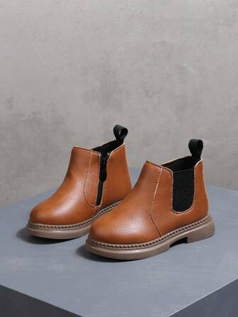 2025年秋 快適な子供用ブーツ、フラット 滑り止め 女の子用ショートブーツ、ソフトレザー エラスティックバンド アンクルブーツ 女の子用