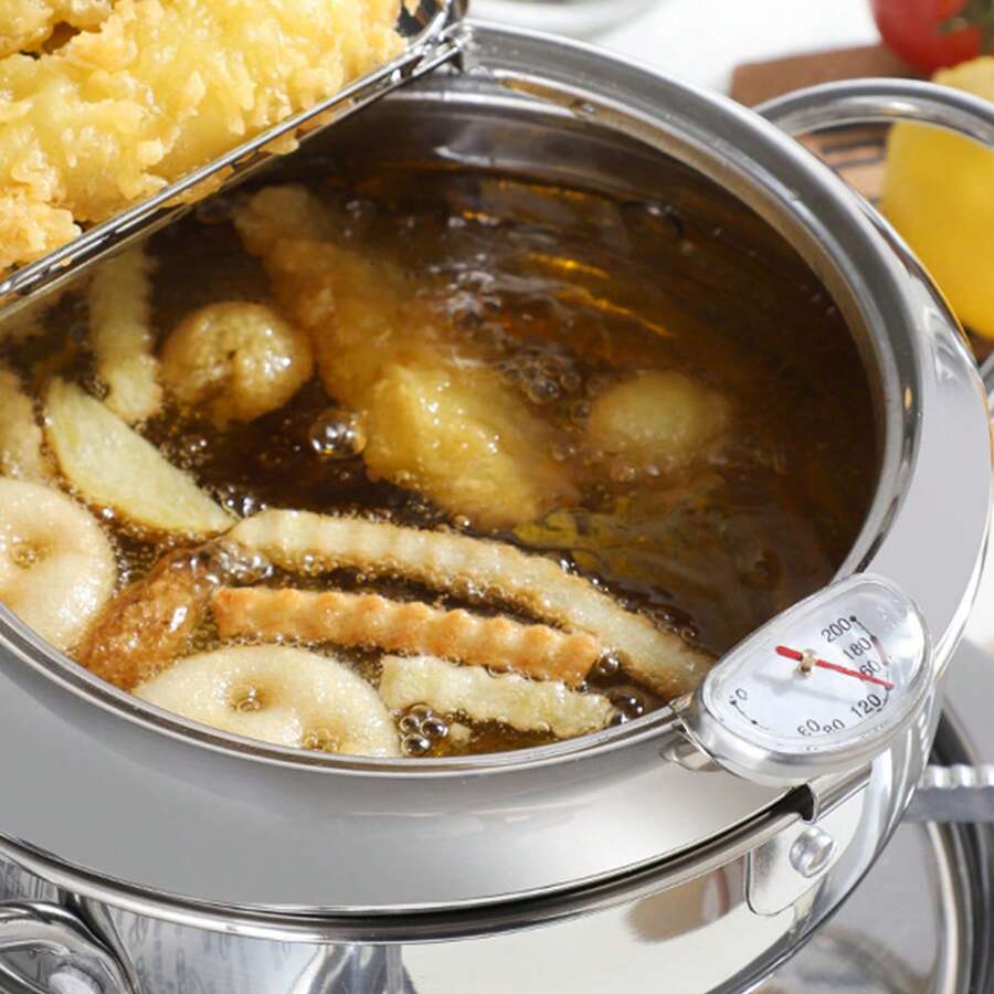 Deep Fryer Pot With Oil Draining Rack Stainless Steel Fry Pot With Thermometer For Kitchen - Silver - View 1