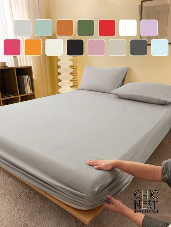 Lençol com elástico cinza claro de 1 peça, protetor de colchão, capa de colchão para cama, lençol de cama, macio e respirável, para todos os tamanhos de cama - solteiro, casal, king, queen size, lençol com bolso profundo de até 11,8 polegadas, tecido para casa