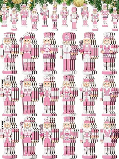 12 件粉色圣诞胡桃夹子挂饰，胡桃夹子国王士兵挂饰，圣诞礼物