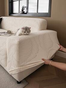 1pc Solid Color Stretch Sofa Cover, Minimalist Design Pet-Friendly Anti-Slip Anti-Dirty Anti-Scratch, Suitable For All Seasons, Machine Washable, For Living Room Bedroom Office Single/2/3/4-Seater Sofa - Màu be - Xem 8