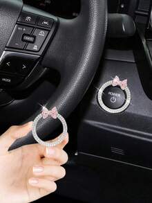 1pc Car One Click Start Decoration Circle Double Row Crystal Bowknot Fire Ring Ignition Switch Button Decoration - one-size - View 12