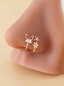2 piezas Clips de nariz con diseño de mariposa y flor, accesorios de nariz de estilo bohemio minimalista y lindo, anillos de nariz sin perforación, para uso diario y como regalo - Multicolor - Ver 1