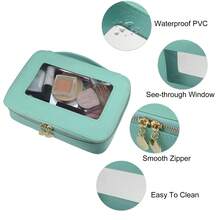 Bolsa de maquillaje transparente, organizador de viaje de cosméticos y estuche para brochas de maquillaje, bolsa de almacenamiento de maquillaje transparente y de tocador para mujeres - Verde - Ver 3