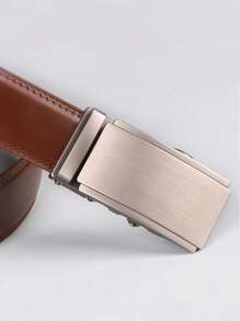 1pc Genuine Leather Ratchet Belt For Men-Men's Automatic Buckle Belt, Pants Waistband Fall, Autumn, Halloween Autumn-Winter Accessories,Suitable For Teens, Youth,Men,Casual, Outdoor, Athletic, Vacation, Graduation Gifts, Birthday, Daily Wear - Brown - View 7