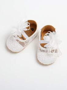 Infant Mary Jane Flats For Girls With Bowknot Anti Skid Sole Infant First Walker Princess Dress Crib Wedding Shoes