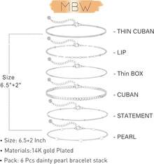 MBW Gold Bracelets Women, Dainty 14K Gold Plated Bracelet Stack Beaded Chain Bracelet Set Thin Small Cute Paperclip Bracelets Fashion Waterproof Jewelry Gold Accessories Women - MB-BR-11-BR3 - 查看 4