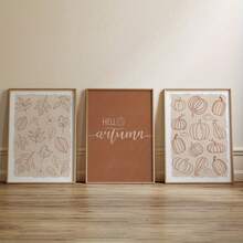 Minimalist Autumn Set Of 3 Prints: Pumpkin Line Art, Rustic Fall Posters - Thanksgiving Seasonal Decor & Holiday Gift Collection Home Decor Halloween Decor Room Decor Halloween - Multicolor - View 3