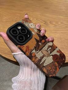 1pc Gothic Style Ghost & Maple Leaf Combination Striped Faux Leather Anti-Fall Anti-Fingerprint Shockproof Phone Case Compatible With Apple And Models