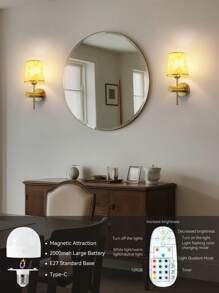 Lampe murale à piles, lampe murale sans fil avec luminosité réglable, ampoule détachable et rechargeable avec télécommande, lampe murale 15 couleurs pour chambre à coucher, salon, couloir