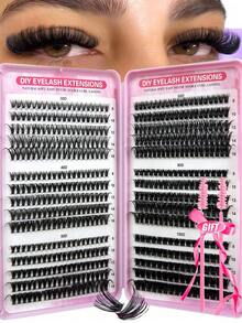 570pcs D Curl Eyelashes Extension Kit, 30D 40D 50D 60D 80D 100D 18-16mm DIY Individual False Eyelashes, 3D Mink Lashes Russian Volume Messy Dramatic Eyelashes For Makeup, Cosplay, Full Face And Daily Wear, Portable For Daily Use Or Outings Lash Clusters, Eyelash Clusters, Individual Eyelashes, Lashes, Fake Lashes - Black - View 11