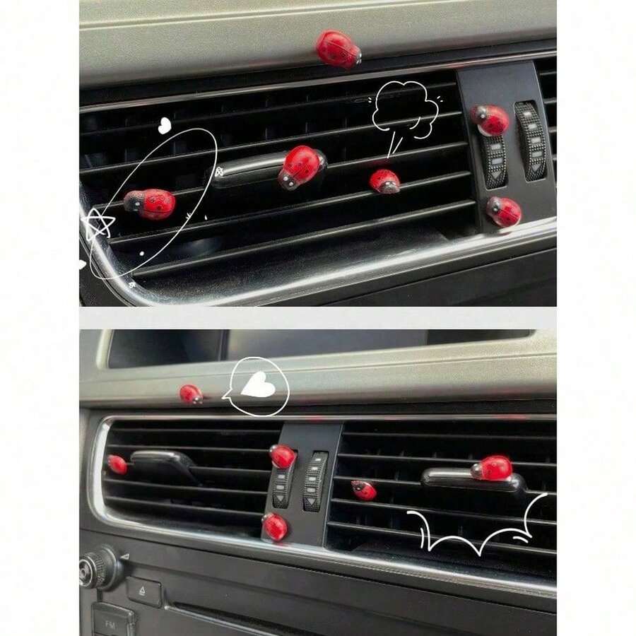 6pcs The Ladybug Ornaments Inside The Car Can Be Freely Pasted, Cute And Funny,Car Accessories - 彩色 - 查看 1