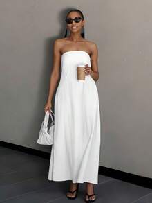 Womens Linen Wrap Dress Backless Maxi Sleeveless Two Colors Ivory And Linen Beige Beach Wedding Guest Dress High Waist Vacation Long Dress - trắng - Xem 2