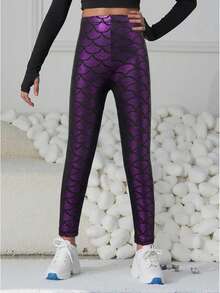 Leggings metálicos de sirena para niñas, adecuados para vacaciones, baile, fiesta