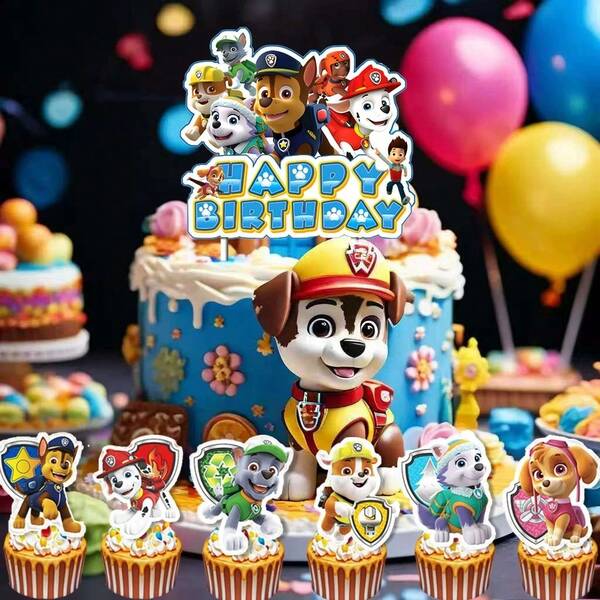 13Pcs Paw Patrol Of Wangwang Team Themed Birthday Party Supplies, Dog Patrol Team Cake Topper Decoration Set, Suitable For Birthday Party Decoration Baby Party Gifts