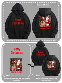 Customized Graphic Fleece Hoodie For Women, Black, Personalized With Friend/Family/Couple/Pet Photos, Suitable For Birthday, Anniversary, Valentine's Day, Halloween, Christmas, Party Gift, Autumn/Winter, Utilitarian Chic, Fall New Style Women Graphic Print,Casual Wear SS - Black - View 4