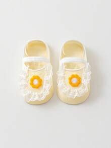 1 Pair Breathable Thin Baby Boat Socks, Floral Lace Design, For Toddlers 0-1 Years Old, Summer