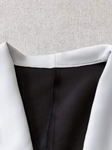 Damen elegante Kontrast-Jacke in Schwarz & Weiß mit Kragen und Kurzarm, geeignet für alle Jahreszeiten