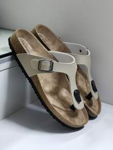 Fashionable Buckle Flat Soft Wood Sandals, Vacation Style Summer Beach Casual Non-Slip Slippers, Unisex