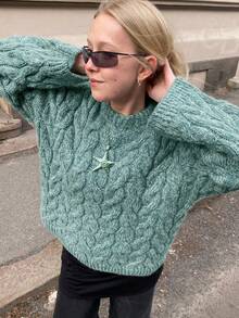 Chunky Cable Knit Pullover Sweater, Design-Oriented Soft & Furry Deer Wool Blend For Women, Autumn Winter