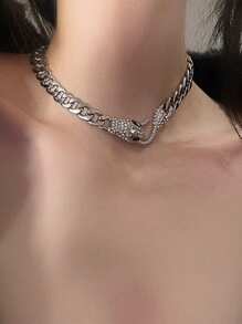 1pc Rhinestone Studded Snake Chain Necklace, Punk Style Vintage Necklace Suitable For Women's Daily Wear