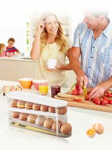 Automatic Double-Layer Egg Holder, Keeps Eggs Fresh, Sliding Container Holds 12-14 Eggs - Zipper Design, Plastic Material, Non-Touching - Refrigerator Organizer, Kitchen Egg Tray - Multicolor - View 10