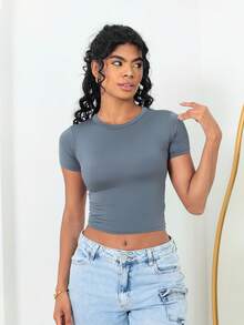 Moderna & Slim Kit 3: Women's Baby Tee: Slim Fit Short Sleeve Blouse - 1 Negro 1 Gris 1 Violeta - Ver 5