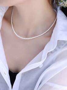 1 chiếc vòng cổ ngắn ngọc trai thủy tinh 4mm, vòng cổ choker, thanh lịch và đa năng - trắng - Xem 5