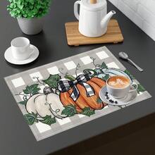 1 pieza/4 piezas/6 piezas Manteles individuales de lino con estampado de calabaza, decoración de Acción de Gracias, regalo de Acción de Gracias, adecuado para mesa de comedor, decoración para todas las estaciones, manteles individuales modernos lavables, decoración del hogar, manteles individuales, posavasos, manteles de mesa de cocina y comedor, decoración de fiesta interior y exterior, decoración del hogar, regalo ideal - Multicolor - Ver 8