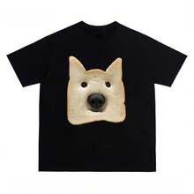 2025 Fashion American Retro Bread Puppy Short-Sleeved T-Shirt Men And Women With The Same Loose And Versatile Couple Top Ins - màu đen - Xem 1