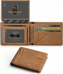 Runbox Wallet For Men Slim RFID Leather 2 ID Window With Gift Box - CH 黃棕色 - 查看 1