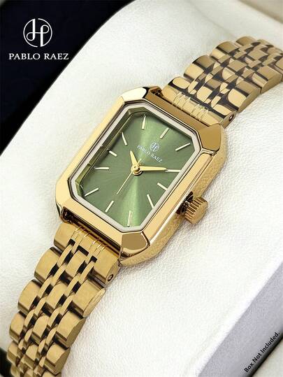 Pablo Raez 1pc Women's Watch, 18K Gold Vintage Jewelry Stainless Steel Summer Accessory Wristwatch, High-Quality Genuine Charm Ladies Watch, Luxury Formal Watch, IPG Anti-Fading Plating Elegant Rectangular Luxurious Quartz Watch