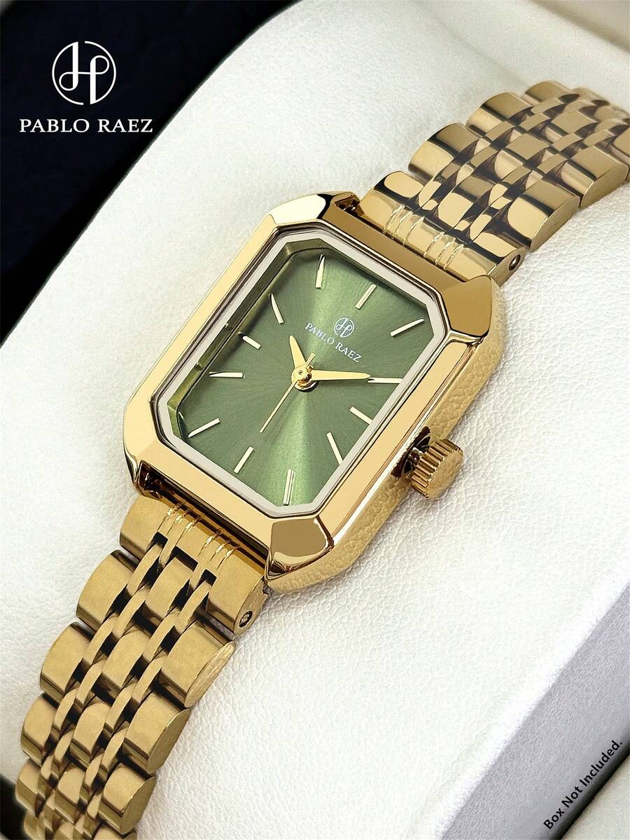 Pablo Raez 1 chiếc đồng hồ nữ, đồng hồ đeo tay mùa hè bằng thép không gỉ mạ vàng 18K kiểu cổ điển, đồng hồ nữ cao cấp chính hãng, đồng hồ trang trọng sang trọng, đồng hồ thạch anh hình chữ nhật thanh lịch mạ chống phai màu IPG.
