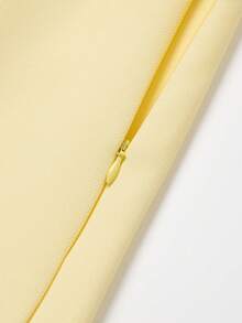 Butter Yellow Slit Hem Skirt Shorts, Minimalist Fashion Casual Everyday Wear - Yellow - View 5