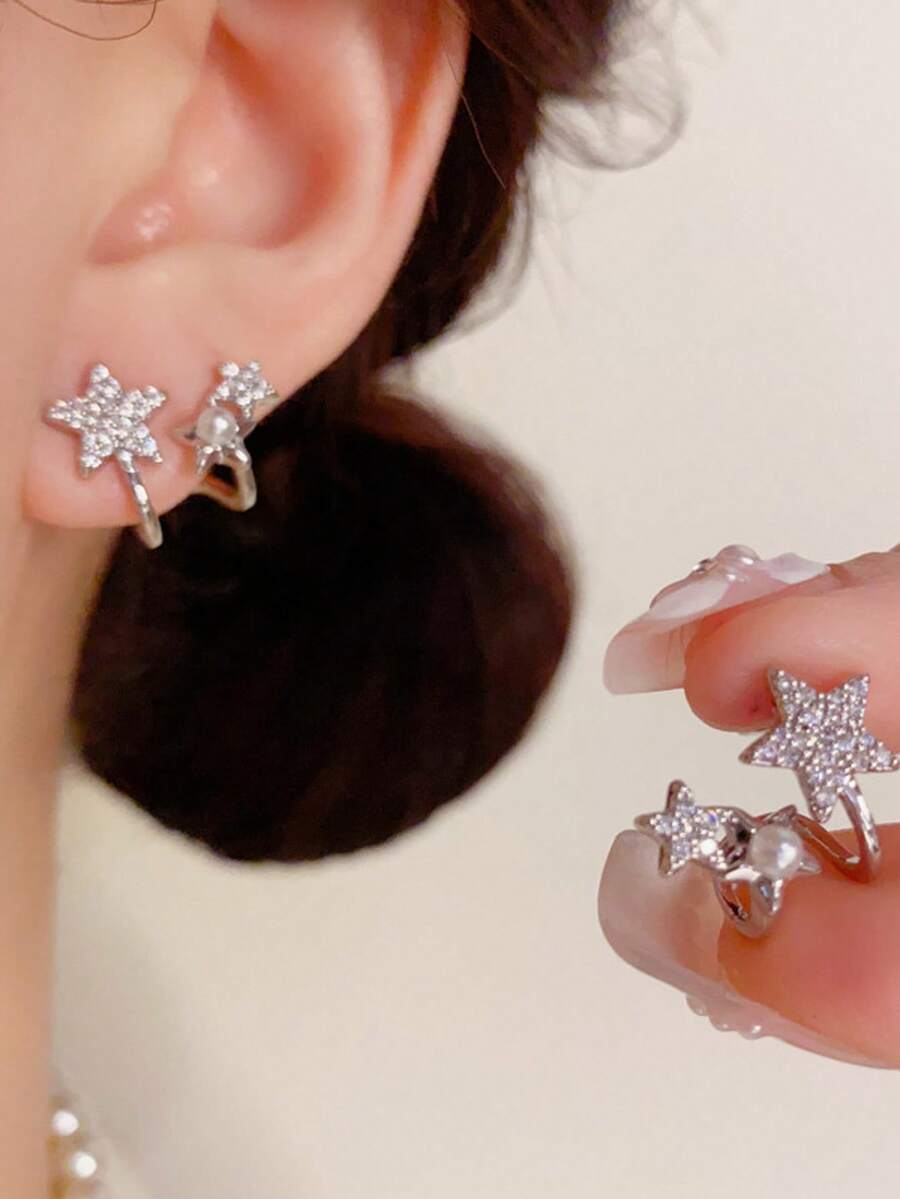 1 Paar silberne diamantbesetzte Stern Perle Ohrstecker, mit funkelnden Strass-Quasten und hochwertigen Braut-Ohrringe, perfekt für Brautjungfern und Hochzeitsgeschenke