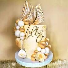 LaVenty 香槟玫瑰蛋糕装饰球蛋糕装饰金棕榈叶蛋糕装饰波西米亚蛋糕装饰波西米亚蛋糕装饰白金球蛋糕装饰波西米亚派对用品 - 香檳色 - 查看 5